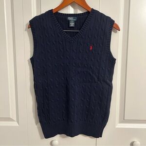 Polo Ralph Lauren Kids Navy Cable Knit Sweater Vest | Boys XL (18–20) | Red Pony